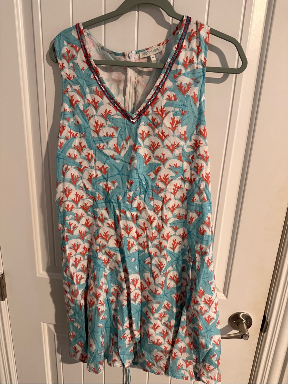 ModaPosa Coral & Turquoise Printed Lace-Up Dress — Women’s XL
